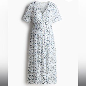 H&M MAMA Maternity Blue and White Floral Midi Dress Size Small